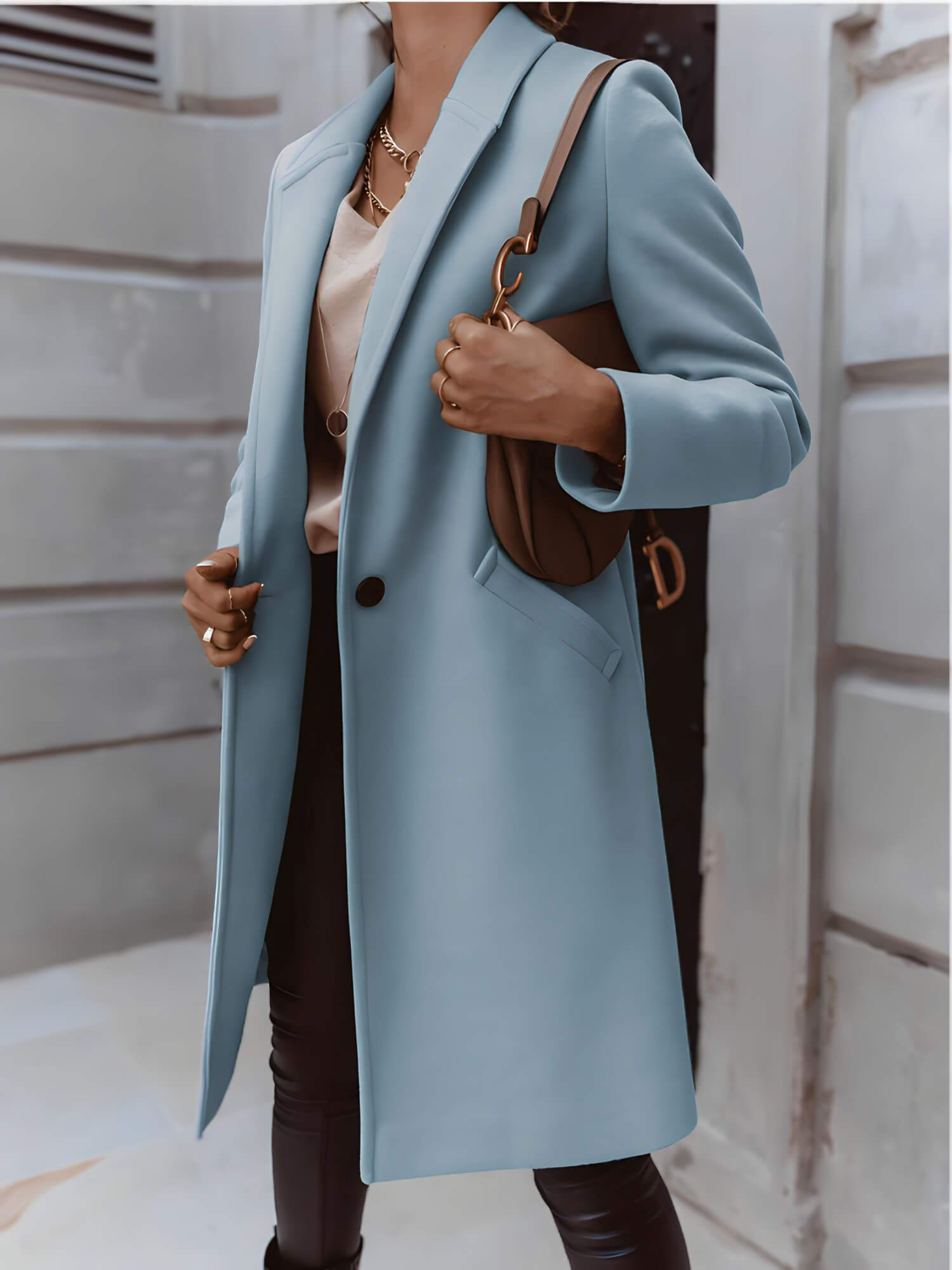 Casaco Feminino Alongado de Lã Batida Azul 17