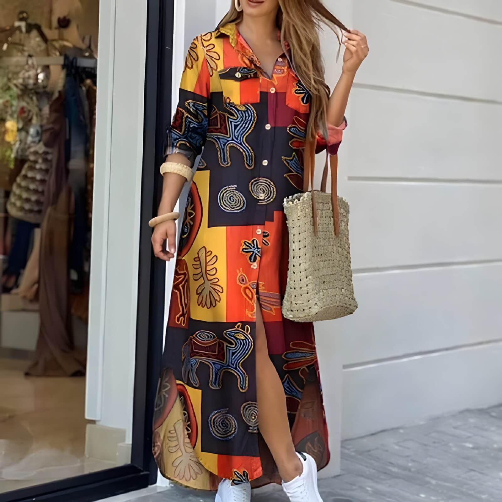 Vestido Longo com Abotoamento Laranja 7