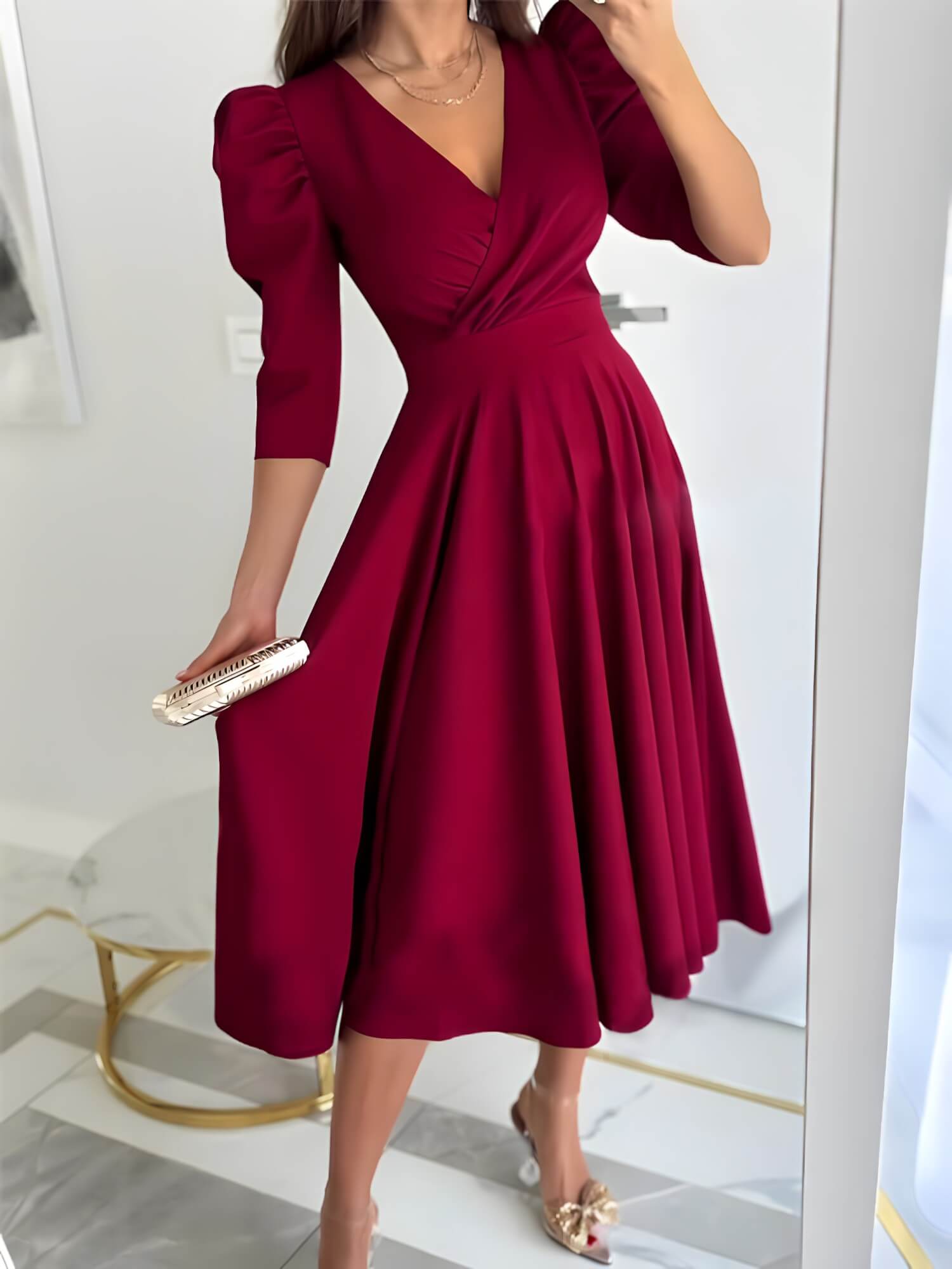 Vestido Mídi Elegante Bordô 4