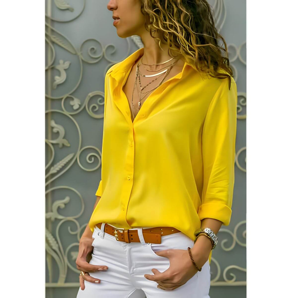 Camisa Clássica de Chiffon Amarelo 4