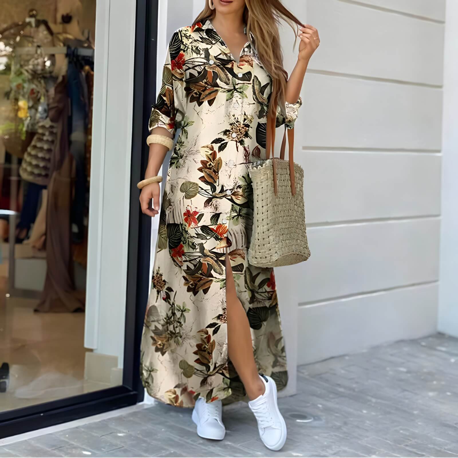 Vestido Longo com Abotoamento Verde 5