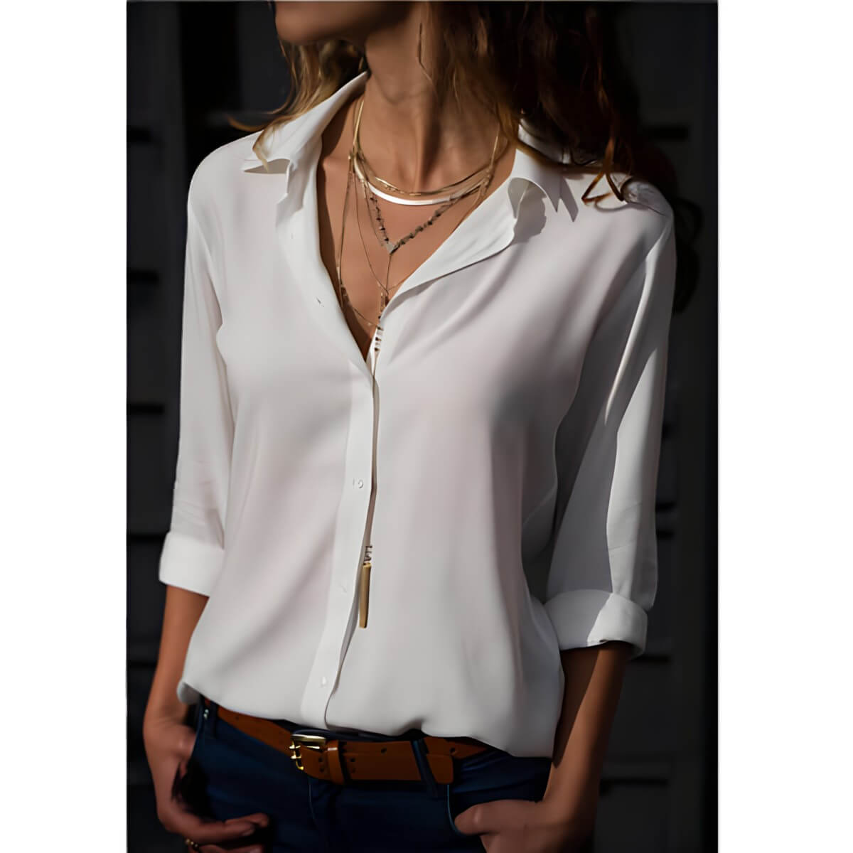 Camisa Clássica de Chiffon Branco 2