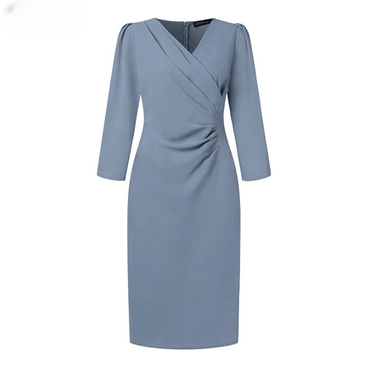 Vestido Midi Elegante Azul Fumê 08