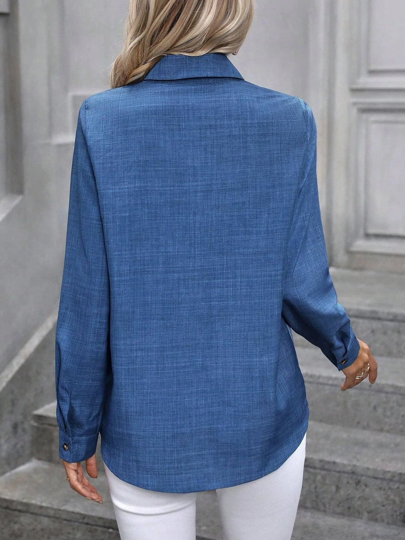 Camisa Feminina Textura Natural Manga Longa com Botões Alba