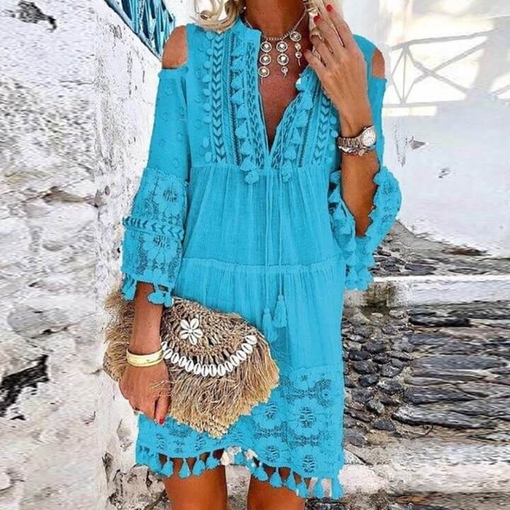 Vestido Curto Rendado Siena Azul / P 63