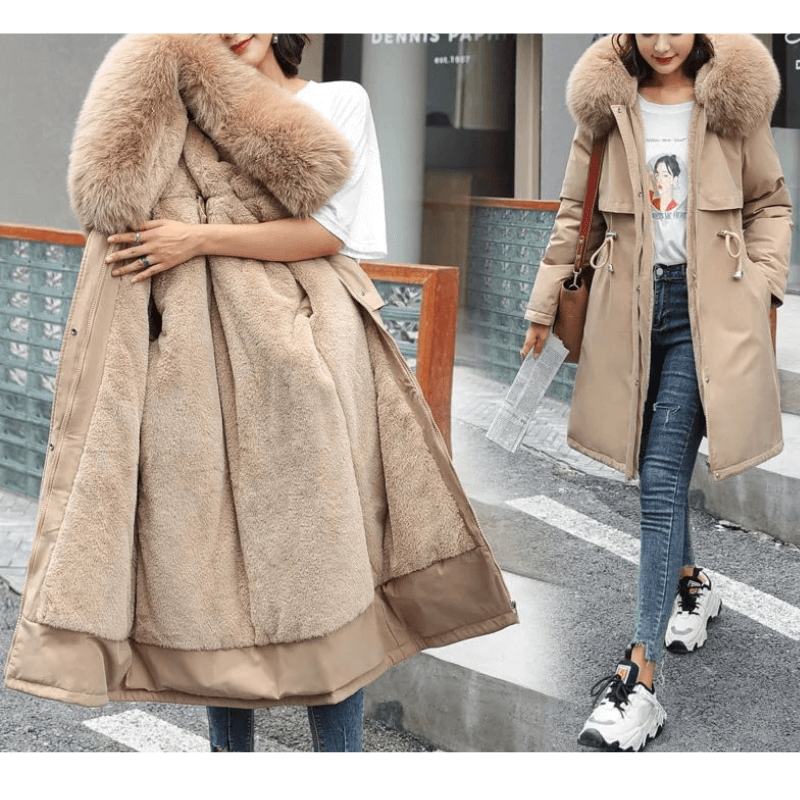 Jaqueta Feminina de Parka Forrada Bege 6