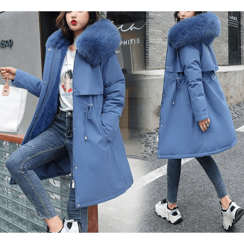 Jaqueta Feminina de Parka Forrada Azul 12