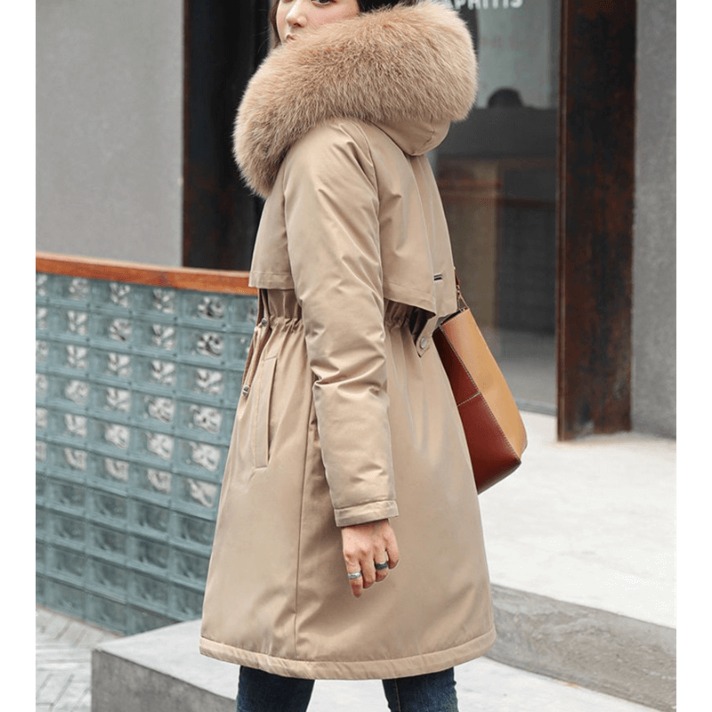 Jaqueta Feminina de Parka Forrada Bege 5