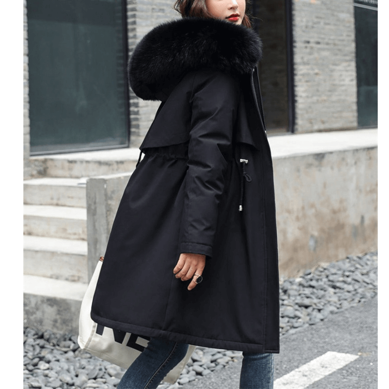 Jaqueta Feminina de Parka Forrada Preto 2