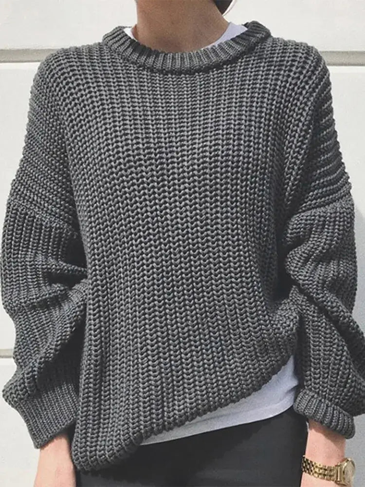 Suéter Feminino de Tricot Oversized Cinza 22