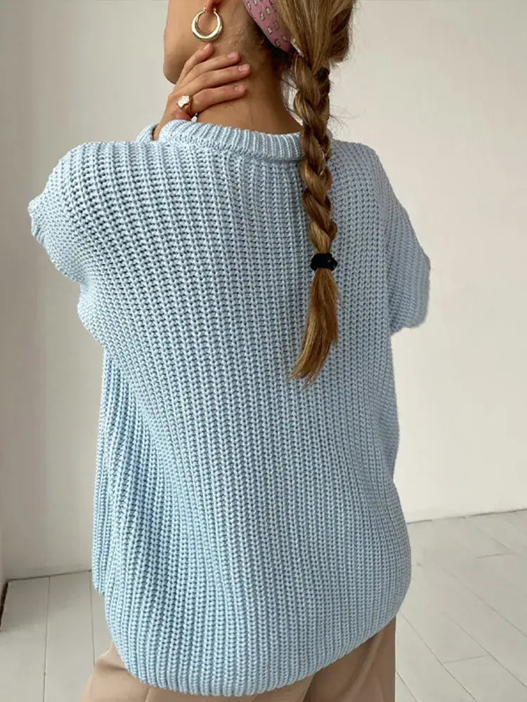Suéter Feminino de Tricot Oversized Azul Claro 4