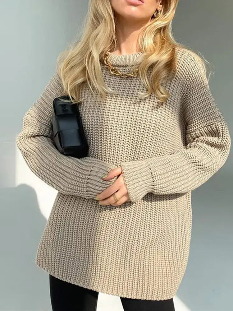 Suéter Feminino de Tricot Oversized Areia 21