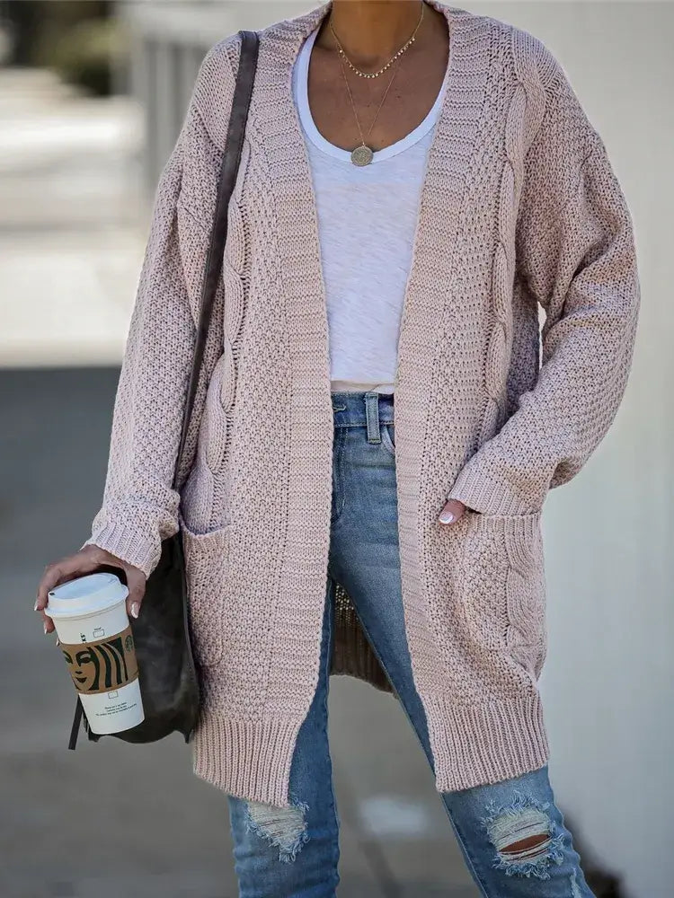 Cardigan Feminino de Tricot Alongado Bege 1