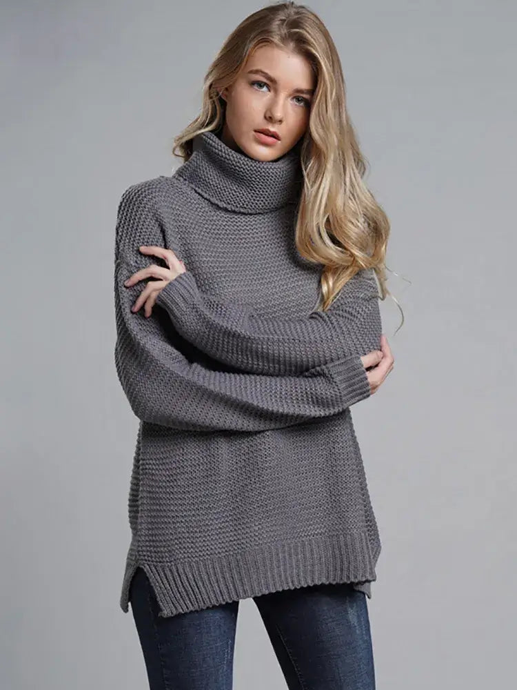 Suéter Gola Alta Feminino Cinza 2