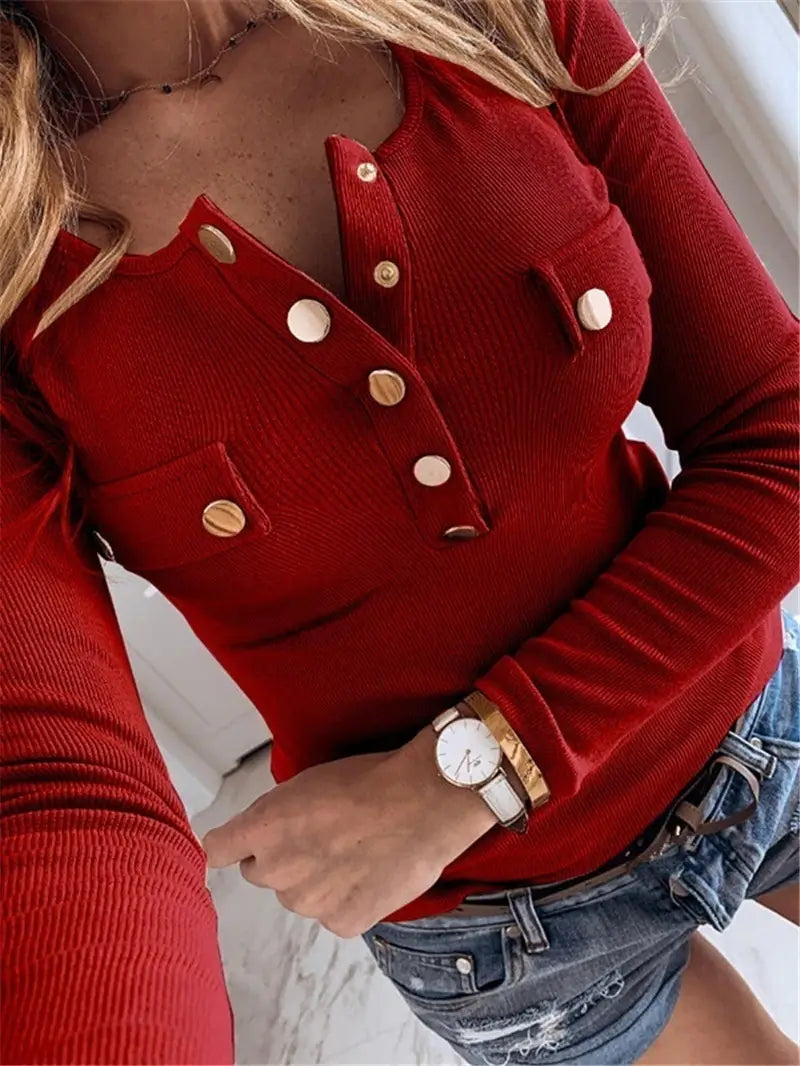 Suéter Feminino com Abotoamento Vermelho 6