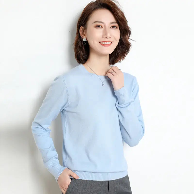 Suéter Feminino Casual Clássico Azul Claro