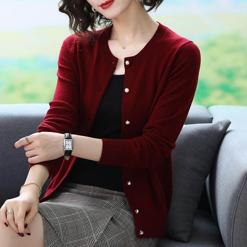 Cardigan Casual Feminino Bordô