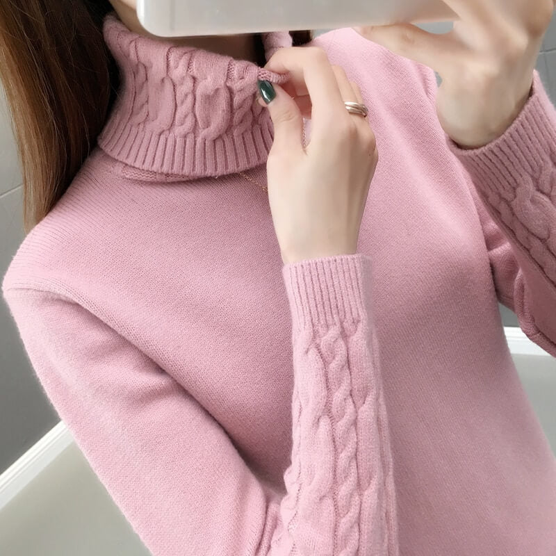Suéter Feminino de Lã Gola Alta Rosa 5