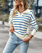 Suéter Feminino Casual Gola Polo Azul 1