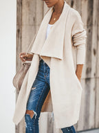 Cardigan Feminino Alongado Ponto Aberto Bege 3