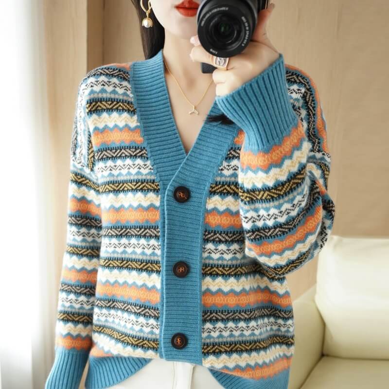 Cardigan Feminino Jacquard com Botões Azul 3