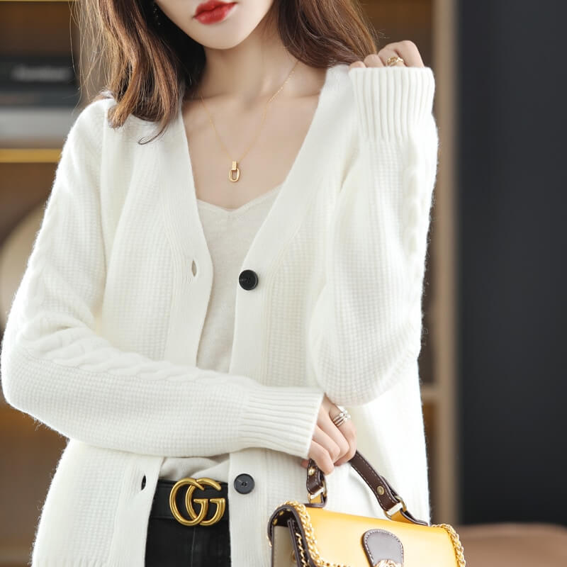 Cardigan Casual Feminino de Lã Branco 1
