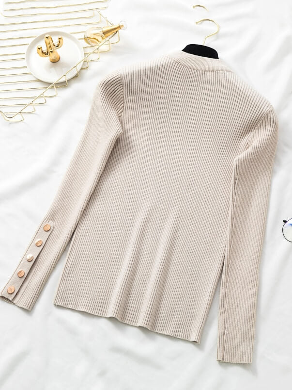 Suéter Casual Feminino Canelado Bege 7