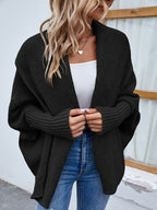 Cardigan Feminino de Tricot Ponto Aberto Preto