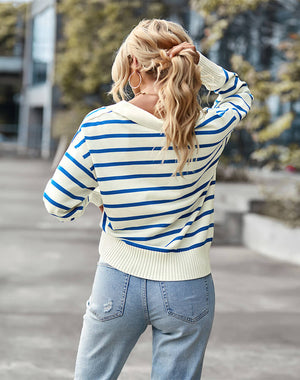 Suéter Feminino Casual Gola Polo Azul 2