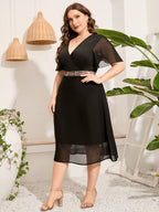 Vestido Mídi Feminino de Chiffon - Plus Size
