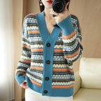 Cardigan Feminino Jacquard com Botões Azul 1