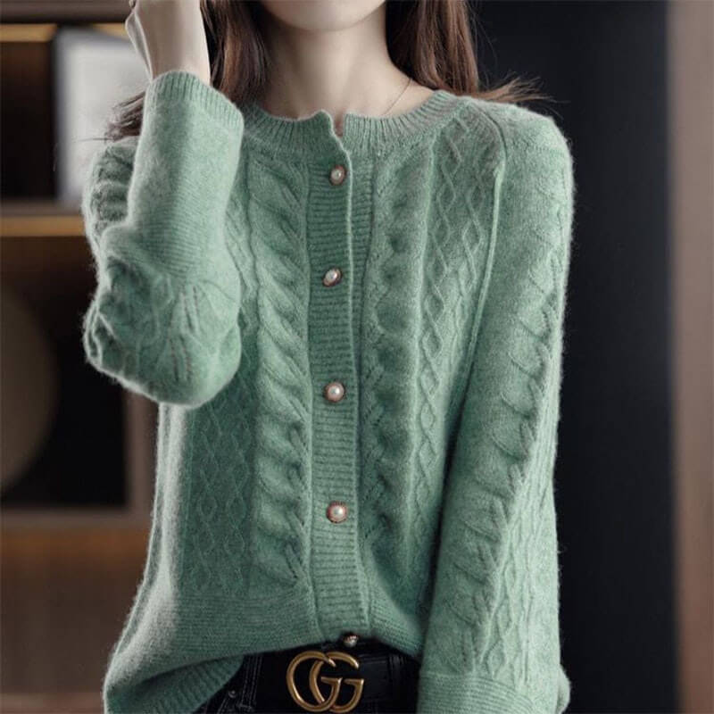 Cardigan Casual Vintage Feminino Verde 1