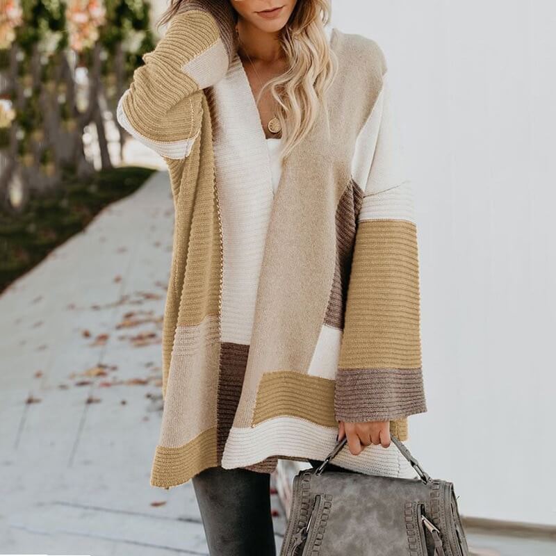 Cardigan Feminino de Lã Ponto Aberto Bege
