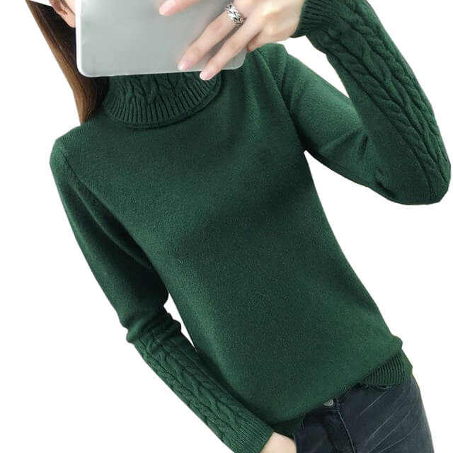 Suéter Feminino de Lã Gola Alta Verde 8